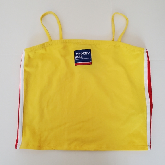 Forever 21 USPS Edition Priority Mail Yellow Crop Top Tank Strappy Women Sz M - Picture 2 of 8